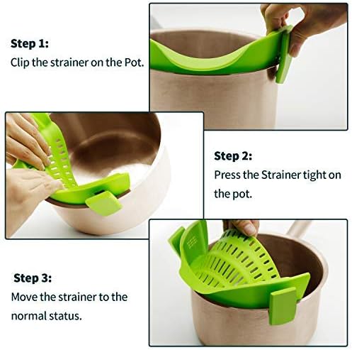Clip On Strainer Silicone for all Pots and Pans,Pasta Strainer Clip on Food Strainer for Meat Vegetables Fruit Silicone Kitchen Colander