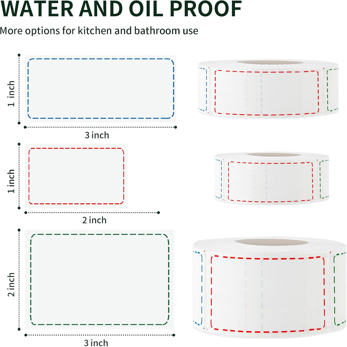500 Removable Freezer Labels, 2x3 inches Water Oil Waterproof Stickers to Write on for Bottles Canning Containers Jars Pantry Organization Paper Name Clothes Tags Box Storage Bins Daycare, 3 Color