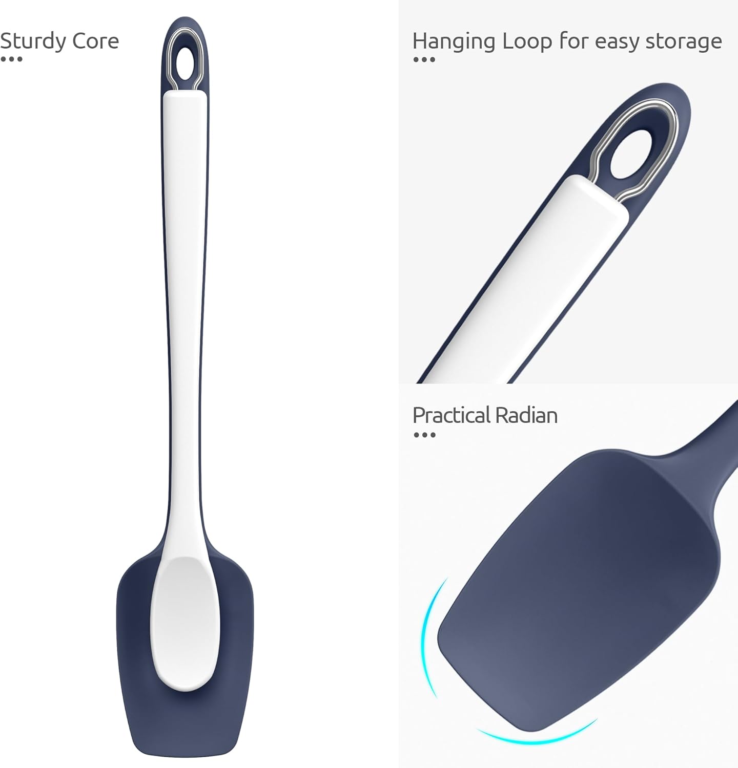 U-Taste Extra-Long 600ºF Heat Resistant Spatula Spoon: 14" Silicone Spoonula Cooking Utensils for Kitchen Use, Non-Stick Scoop Scraper with Soft Edge & Firm Core for Mixing, Serving (Midnight Blue)