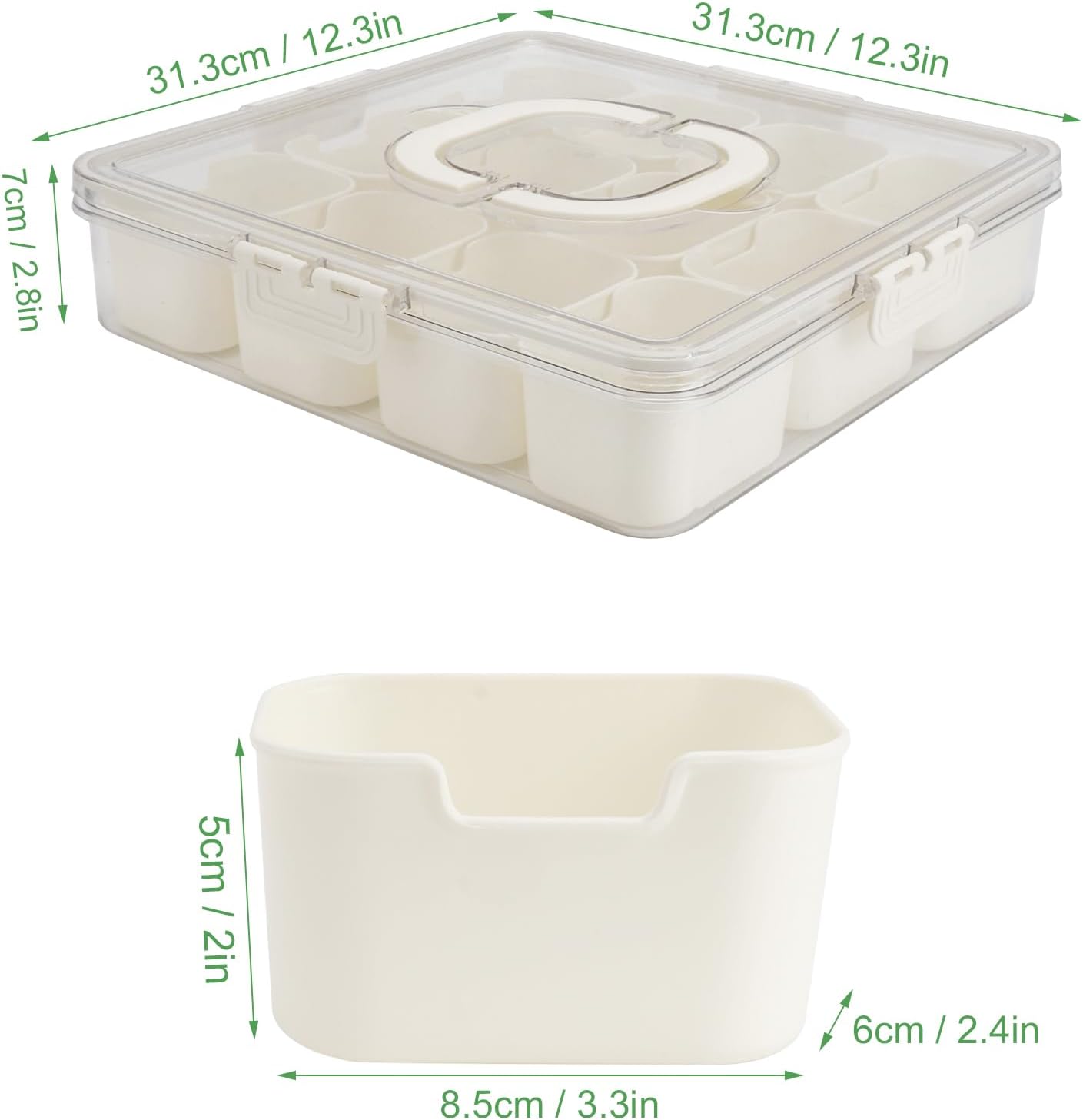Divided Serving Tray with Lid and Handle, Portable Snack Box, 12 Compartments Veggie Fruit Tray, Charcuterie Platter Snackle Box Container for Party, Snacks, Picnic, LARGER SIZE