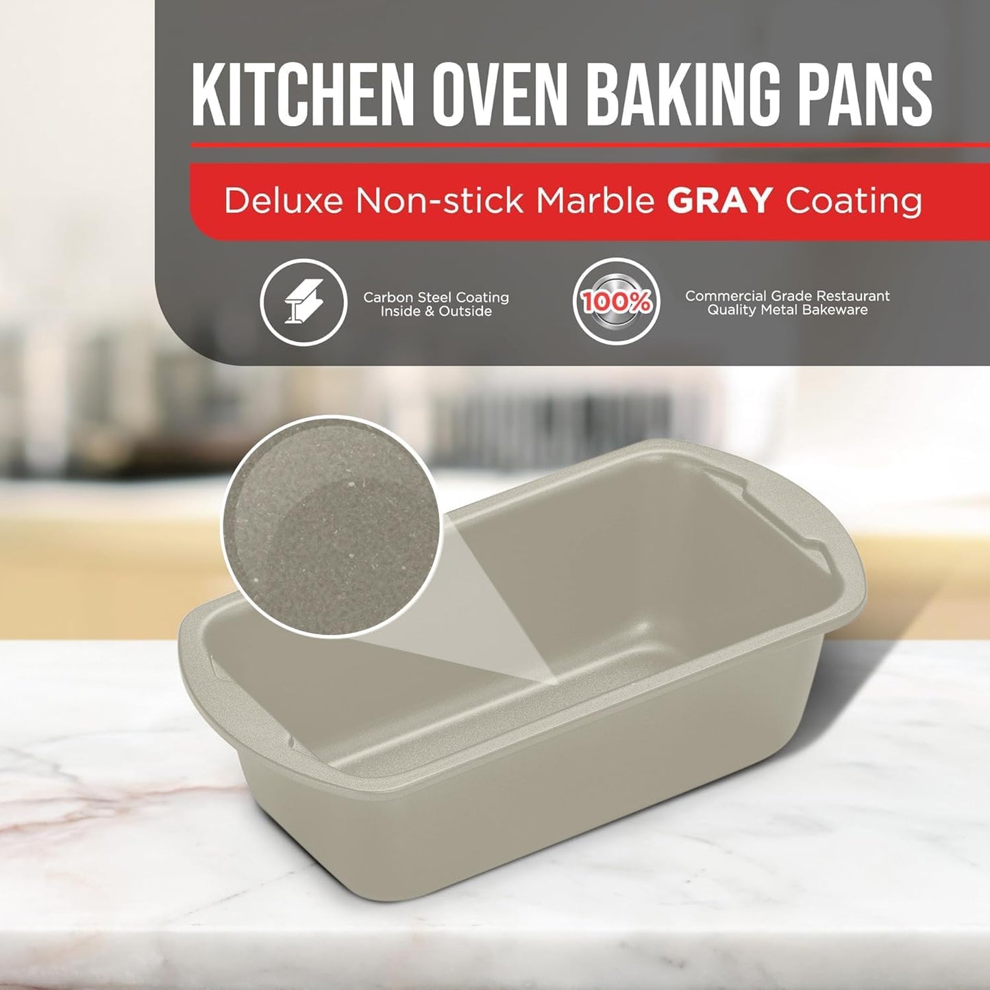 Nonstick Loaf Pan Set Pack of 4, 7" to 11" Large Baking Bread Pan, Oven Safe Up to 450°F, PFOA, PFOS, PTFE Free, Space Saving Stackable Design, Stain Resistant, Dishwasher Friendly, White Marble