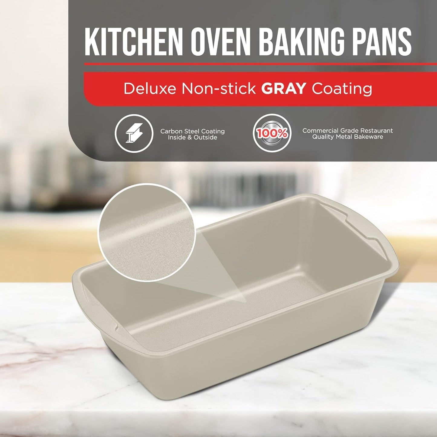 Nonstick Loaf Pan Set Pack of 1, Carbon Steel 11" Large Baking Bread Pan, Oven Safe Up to 450°F, PFOA, PFOS, PTFE Free, Space Saving Stackable Design, Stain Resistant, Dishwasher Friendly,White Marble