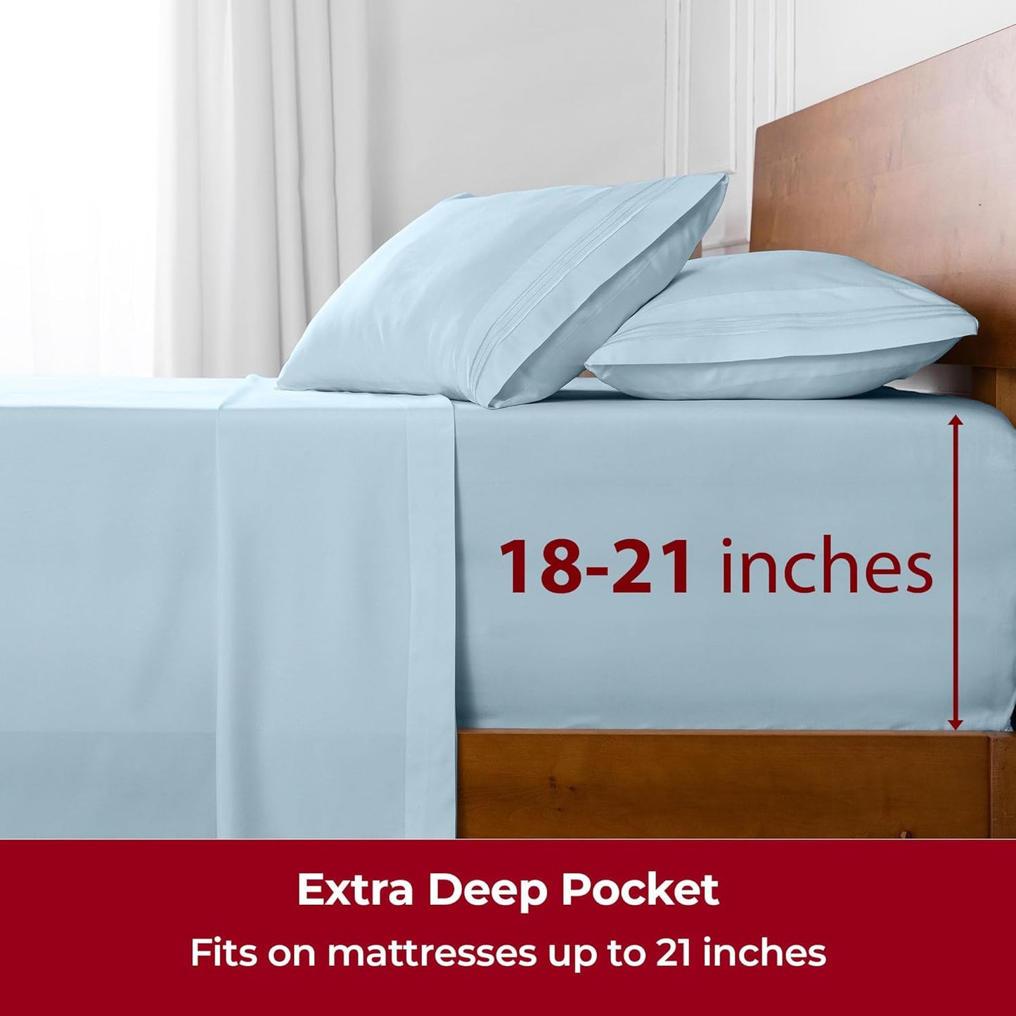 Mellanni Extra Deep Split King Sheets - 5 PC Iconic Collection Bedding - Hotel Luxury, Ultra Soft, Cooling Bed Sheets - Wrinkle, Fade, Stain Resistant (Split King, Aqua)