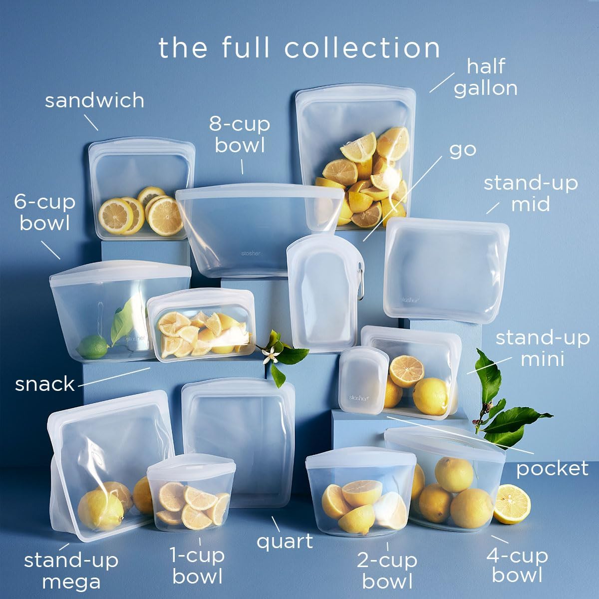 Stasher Premium Silicone Reusable Food Storage Bags, 4-Pack, Sea Spray, Multi-Use Food Storage Bags, Lunch Bag, Travel Containers, BPA Free, Leak-free, Dishwasher-Safe, Eco-friendly