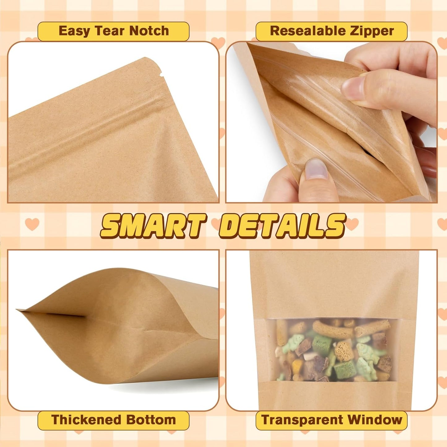50 Pack Smell Proof Bag, Stand Up Zip Lock Bags, Cookie Bags with Seal, Resealable Pouches, Packing Bags for Cheese, Herbs, Coffee, Spice, Nuts, Soap, Bath Salts, Party Favors, Tea
