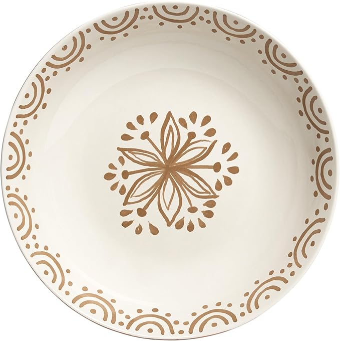 Sango 4-Piece Speckled Stoneware Pasta Bowl Set- Wide Shallow Dinner Bowls with Hand-Painted Rustic Design, Farmhouse Glossy Large Ceramic Bowls for Pasta, Salad & Everyday Meal, Siterra Glazed Garden