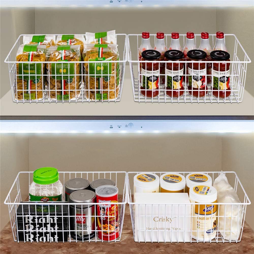 SANNO 15.7" Freezer Wire Baskets Refrigerator 4 Freezer Baskets Wire Metal Storage Basket, Modern Farmhouse Storage Organizer for Pantry, Shelf, Kitchen, Cabinet, Bathroom 15.7"x7.9"x5.9"