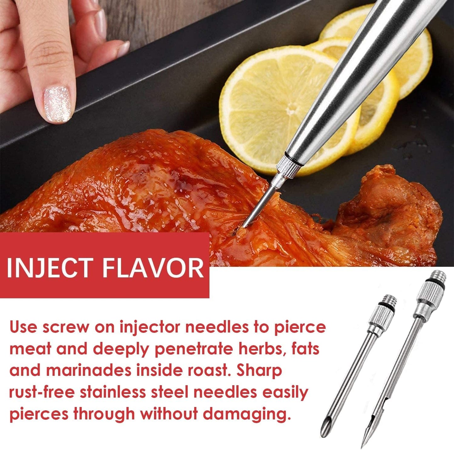 KAYCROWN Stainless Steel Turkey Baster Commercial Grade Quality Silicone Bulb Including 2 Marinade Injector Needles And Basting Brush