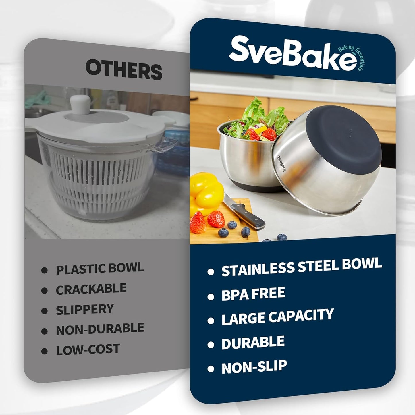 Stainless Steel Salad Spinner, 4.2 Qt Vegetable Washer, BPA-Free Lettuce Dryer with Crank Design, Dishwasher Safe, Non-Slip Base - Black Lid