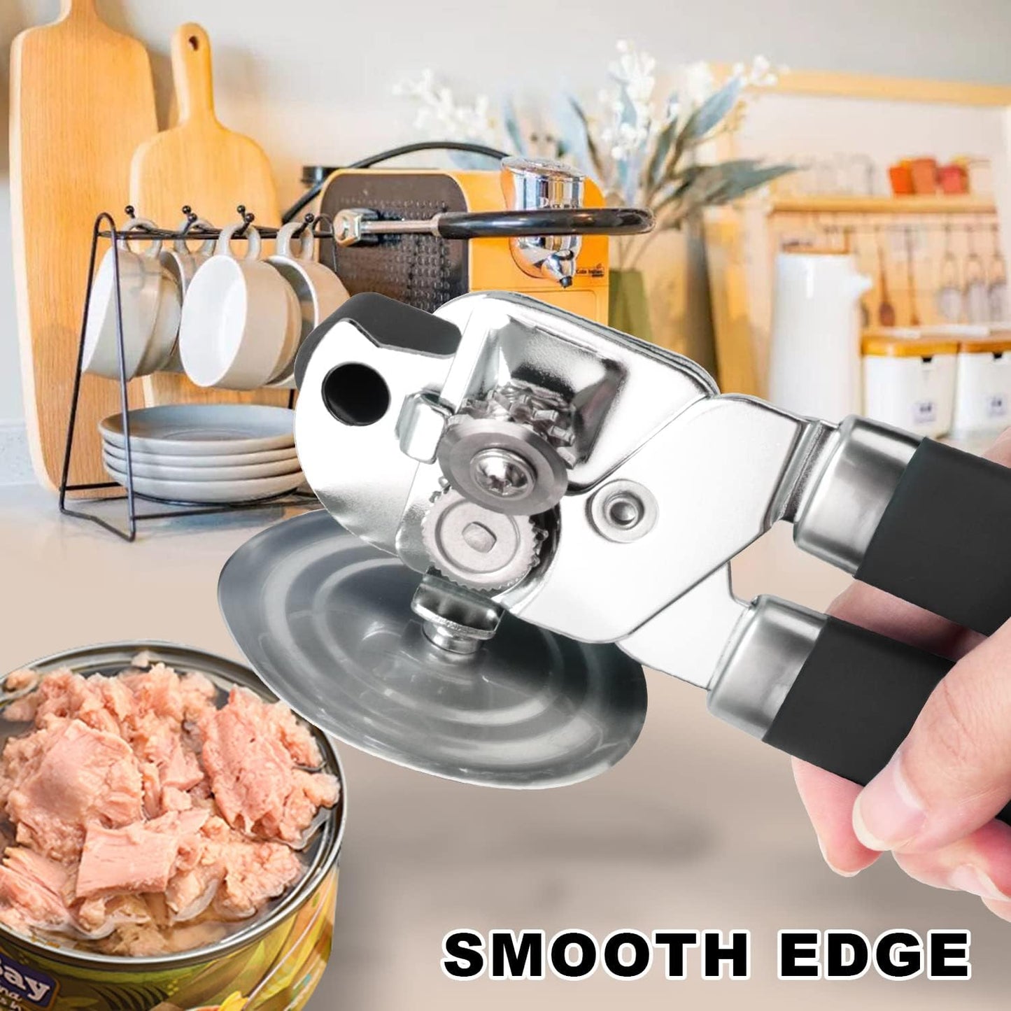 PrinChef Manual Can Openers with Magnet, No-Trouble-Lid-Lift, Handheld Can Opener Smooth Edge with Sharp Blade, Large Effort-Saving Handles, Easy Grip & Heavy Duty, Black