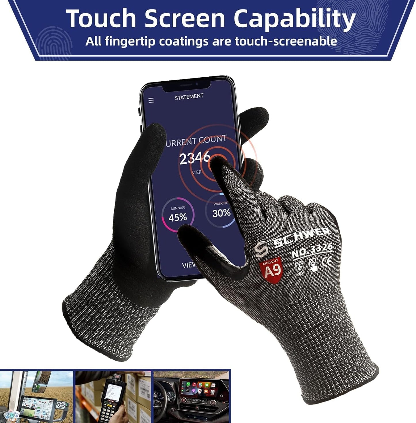 Schwer ProGuard Highest Level Cut Resistant Work Gloves PR3326 for Extreme Protection,ANSI A9 Cut Gloves with Reinforced Thumb, Non Slip, Breathable, Durable, Touch-screen, Non PFAS, Black 1 Pair(M)