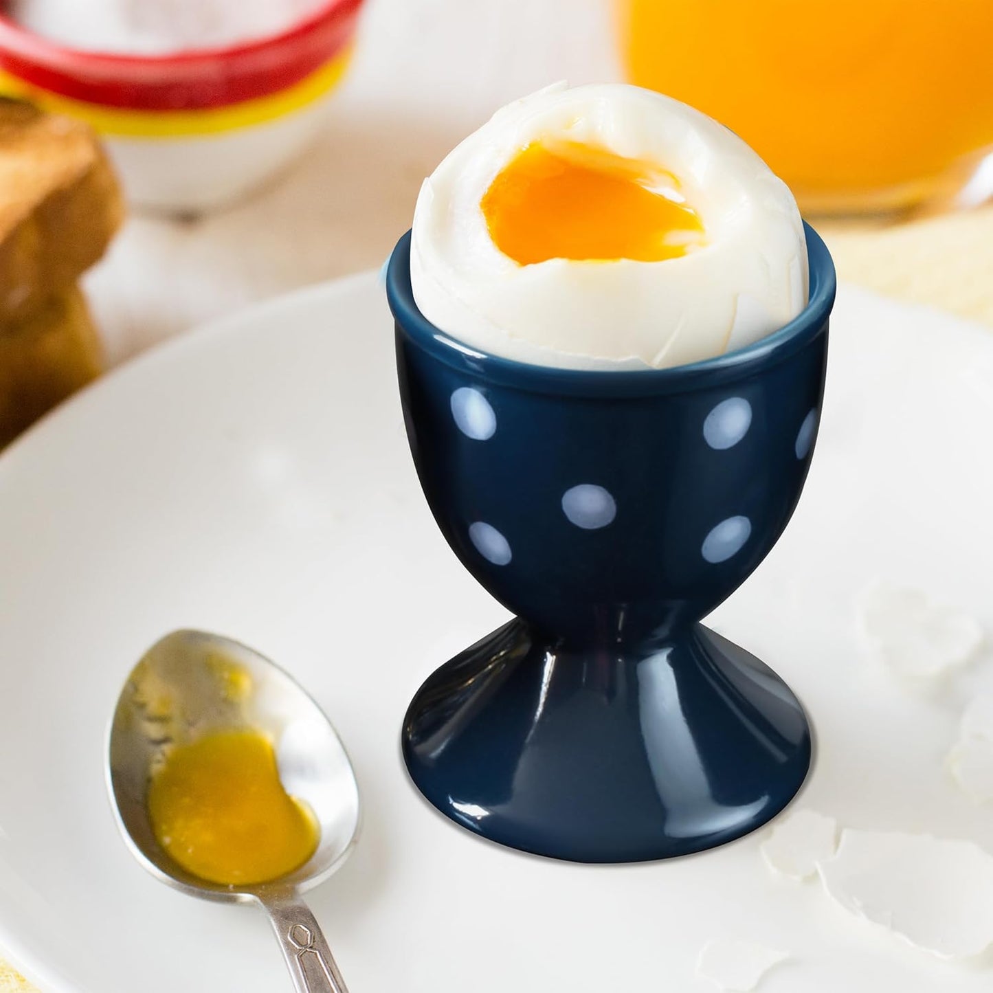Cinf Easter Ceramic Egg Cup Blue Set of 2 Porcelain Holder Breakfast Boiled Cooking Easy to Clean Childhood Memories Kitchen