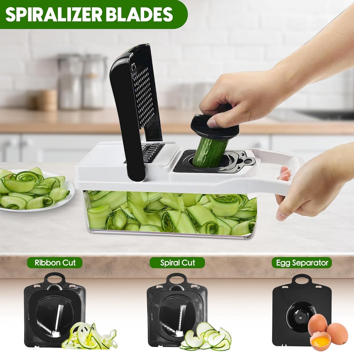 Vegetable Chopper, 10 Blades Slicer Onion Dicer, Multi 23-in-1 Veggie Mandoline Food Cutter for Tomato Fruit, Vegetable cutter with Hand Protector, Egg Separator & Slicer, Container(White)