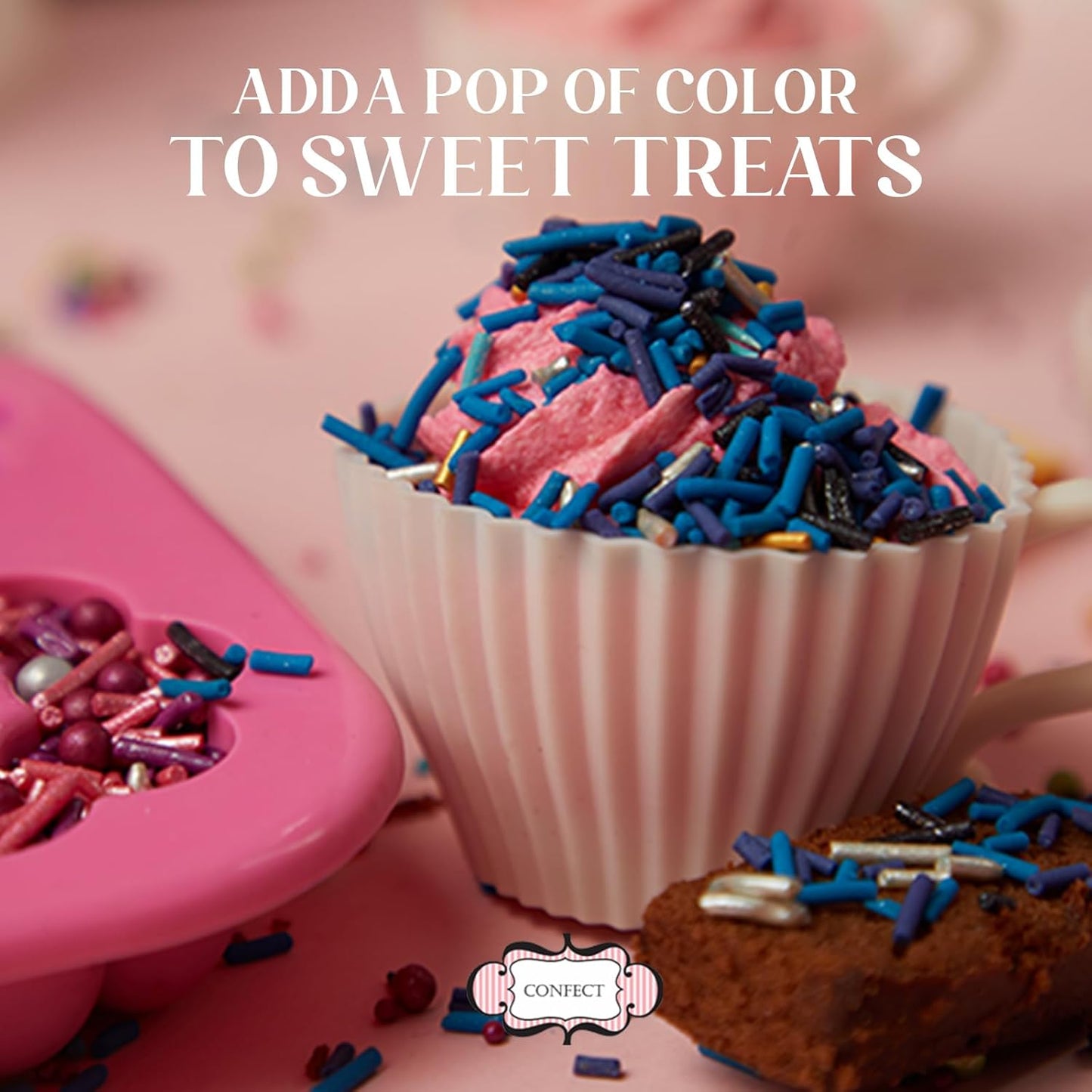 Confect Sprinkles Mix – Enchanted Forest Disco Ball Mashup for Cake & Cupcake Decorating – Assorted Pack of 5 (Hot Pink, Silver, Parrot Green Dragees & White Sparkling Sugar) Palm Oil-Free, No Artificial Dyes - 5 Oz