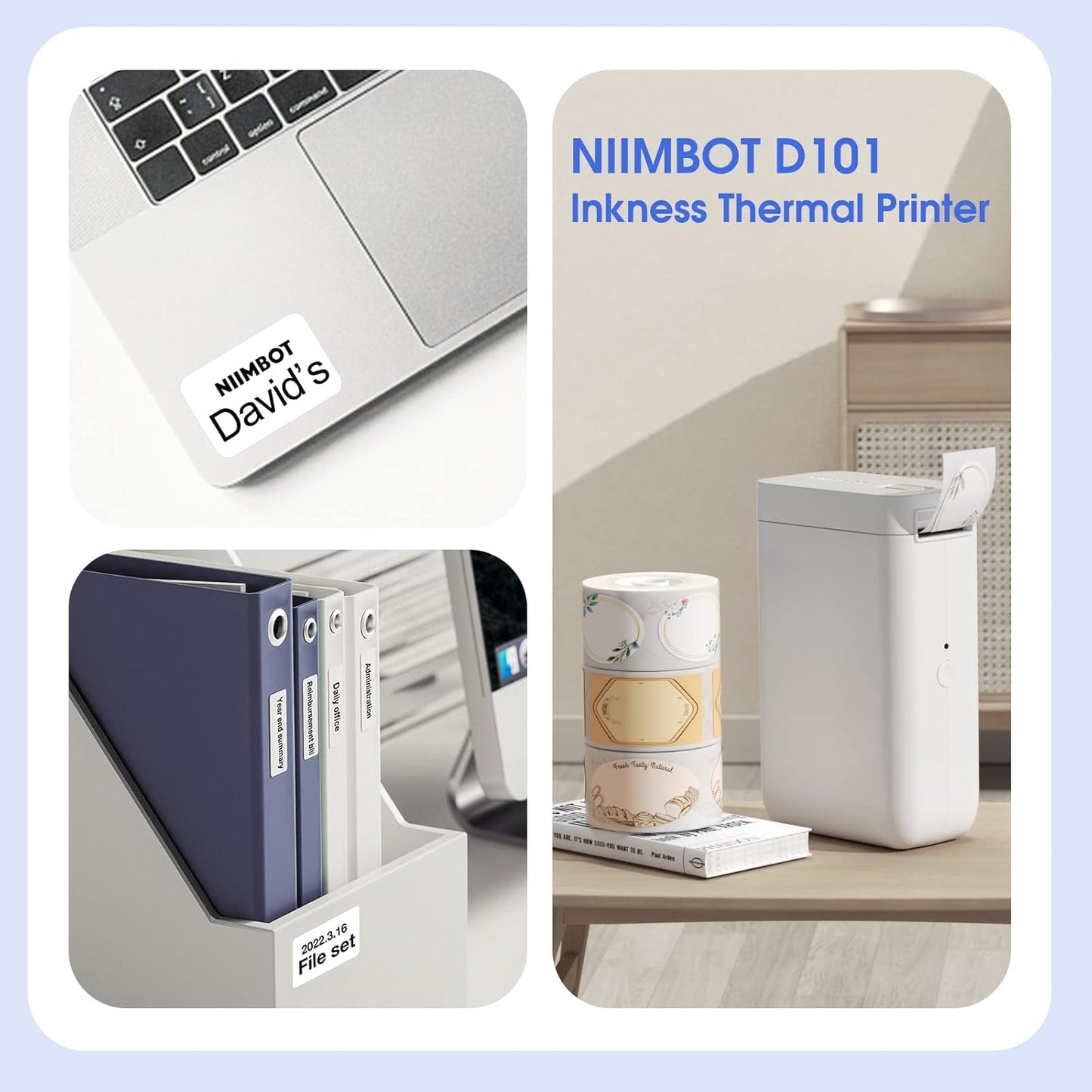 NIIMBOT D101 Label Maker, Handheld Thermal Label Printer with Tape, Easy to Print 0.5 to 1 Inch Width Inkless Label Maker for School Name, Cable Labels, Business Price Tags, Home Storage