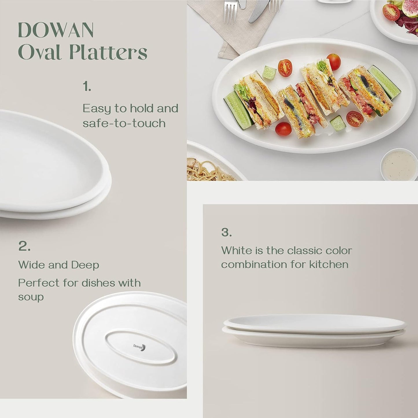 DOWAN 16" Serving Platters, Serving Platters for Wedding, Large Oval Porcelain Serving Tray for Entertaining, Dinner Platters for Serving Food Appetizers Meat, Serving Dishes for Parties, Set of 2