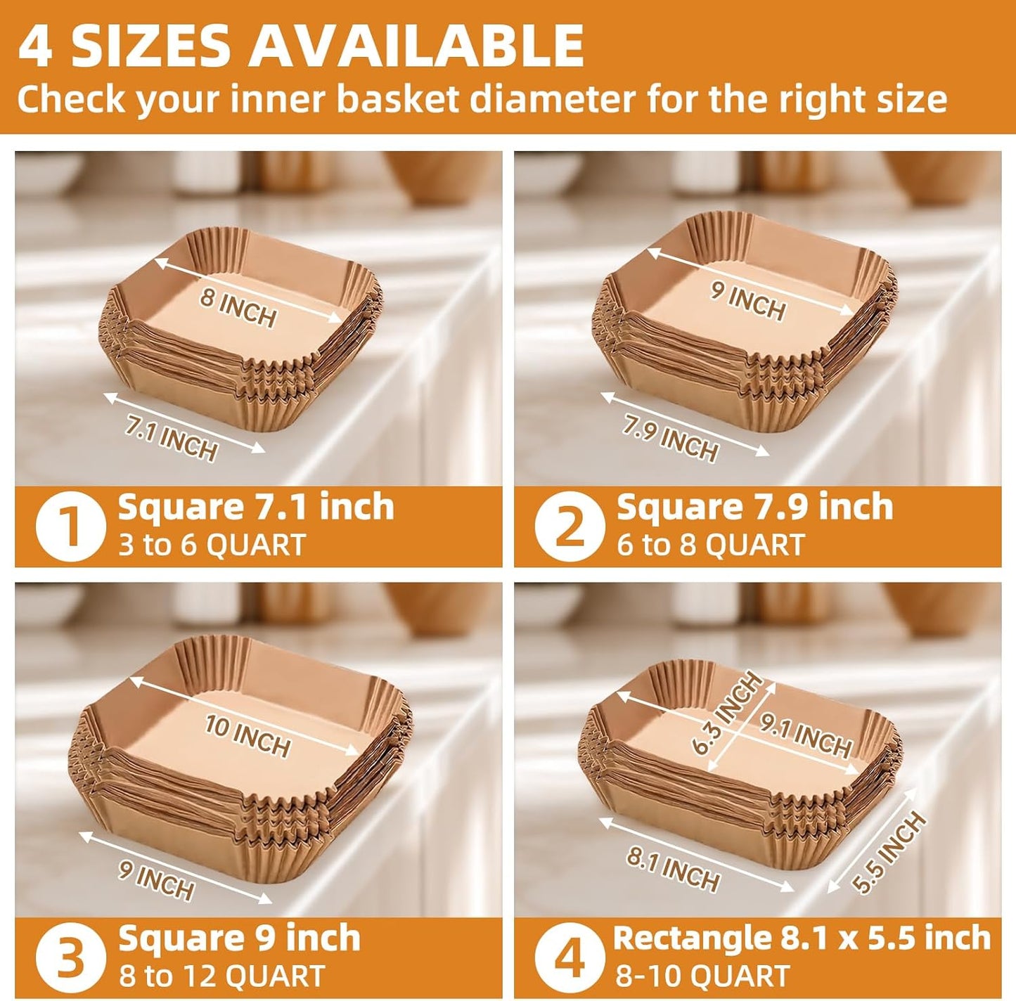 Air Fryer Paper Liners for 3-6 Qt, 7.1 x 7.1 inch Thickened Square Disposable Parchment Liner compatible with Ninja AF141/Chefman/Instant Pot/Cosori Airfryers