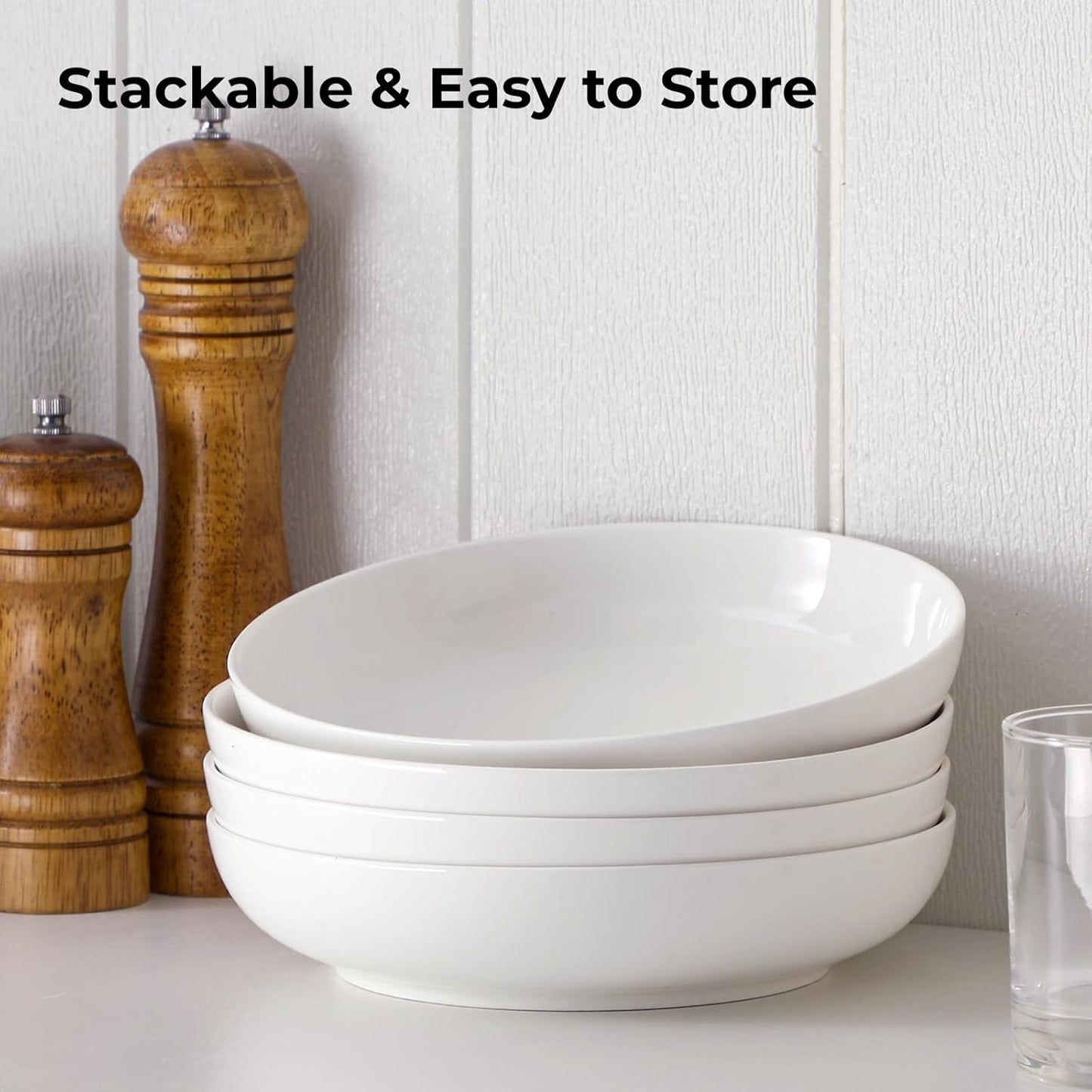 Y YHY Pasta Bowls, 27 Ounces Salad Bowls, Ceramic Serving Bowl Set of 4, 7.8 Inch Porcelain Pastes for Serving Dinner and Salad,Wide and Shallow Bowls Set, Microwave and Dishwasher Safe, White
