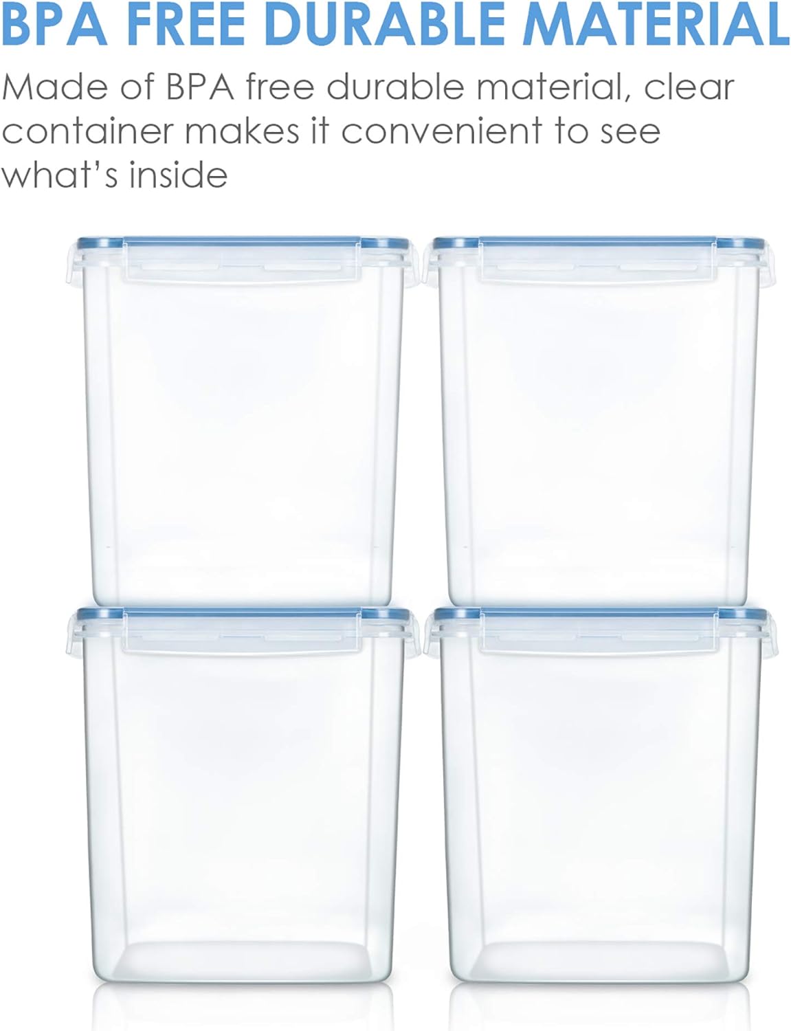 Vtopmart Food Storage Containers 2.5L / 84.5oz, 4 Pieces BPA Free Plastic Airtight Canister for Flour, Sugar, Baking Supplies, with 4 Measuring Cups and 24 Labels, Blue