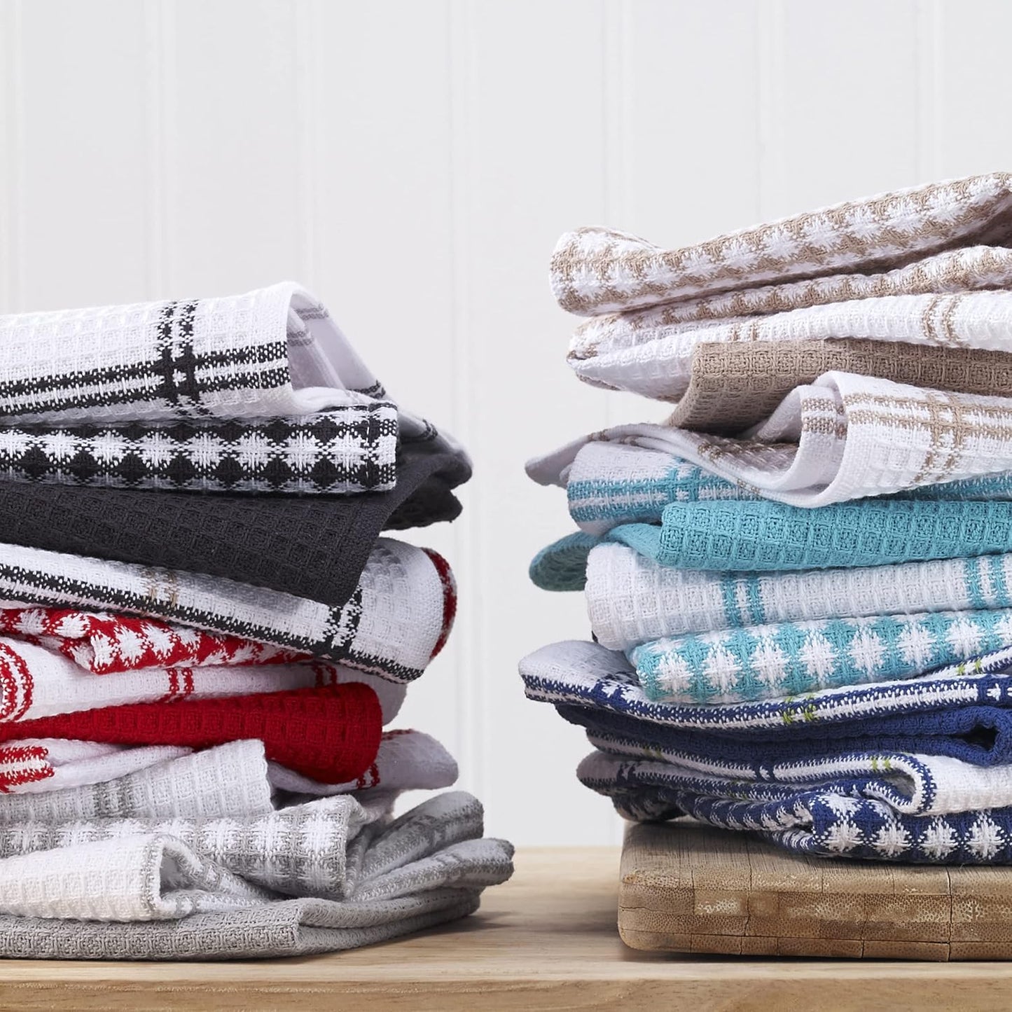 T-FAL Premium Waffle Dish Cloths: Highly Absorbent, Super Soft Long Lasting - 100% Cotton, 12"x13" Flat Waffle Dish Towel for Cleaning & Drying Dishes, (4-Pack), Breeze