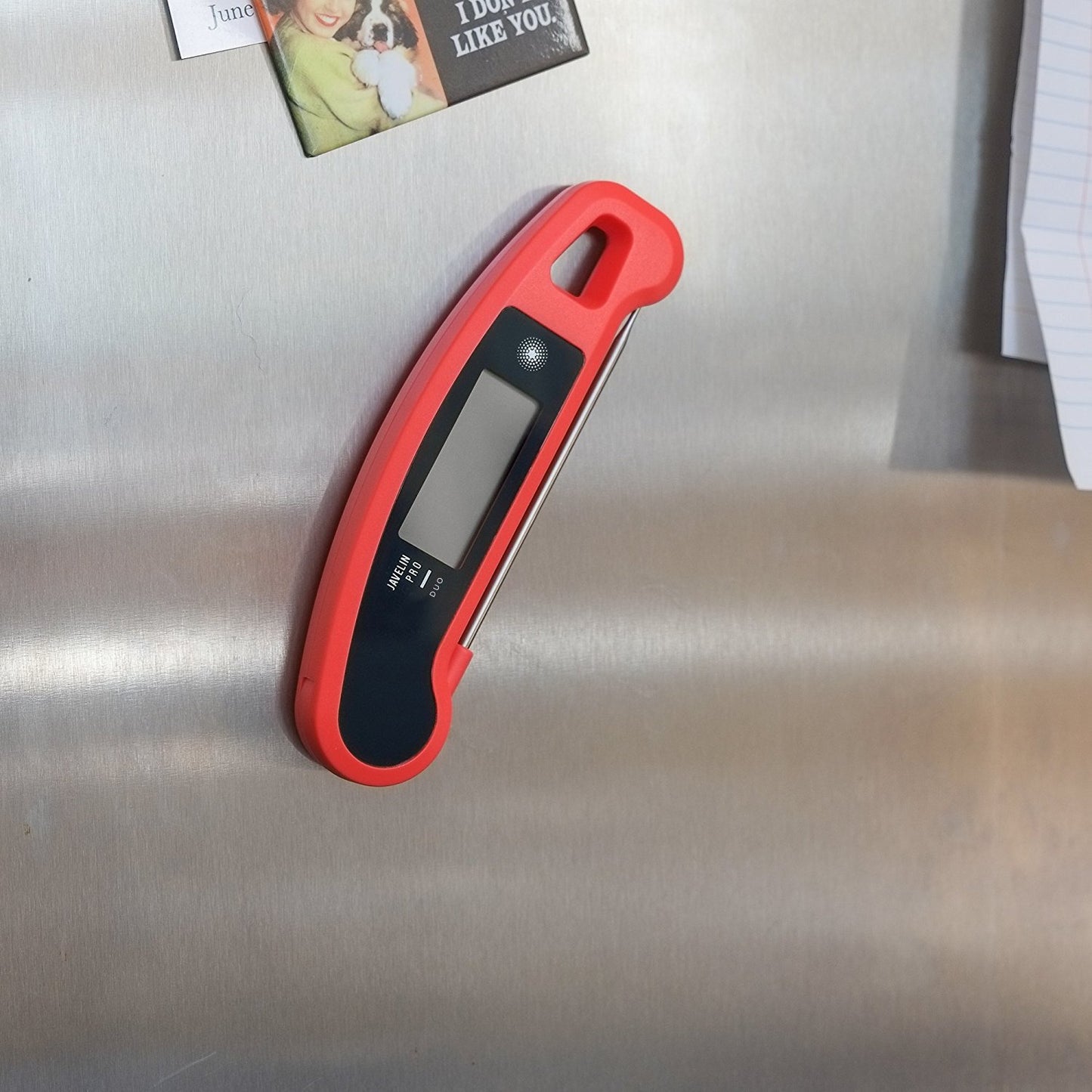 Lavatools Javelinยฎ PRO Duo Ultra-Fast 2-Second Professional Digital Instant Read Meat Thermometer for Grill and Cooking, Auto-Rotating Backlit Display, IP65 Water Resistant, NSF Certified โ Tangerine
