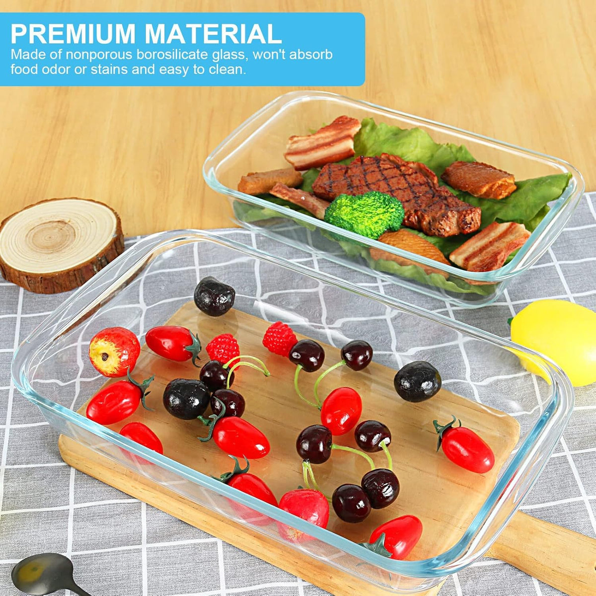 KOMUEE 8 Pieces Glass Baking Dish with Lids Rectangular Glass Baking Pan Bakeware Set with Lids, Baking Pans for Lasagna, Leftovers, Cooking, Kitchen, Fridge-to-Oven, Gray