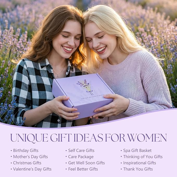 Spa Gifts for Women, 9pcs Happy Birthday Gifts for Women, Unique Birthday Relaxation Mothers Day Gift Christmas Ideas Relaxing Lavender Set Self Care Gift Basket for Her Mom Sister Friend Teacher