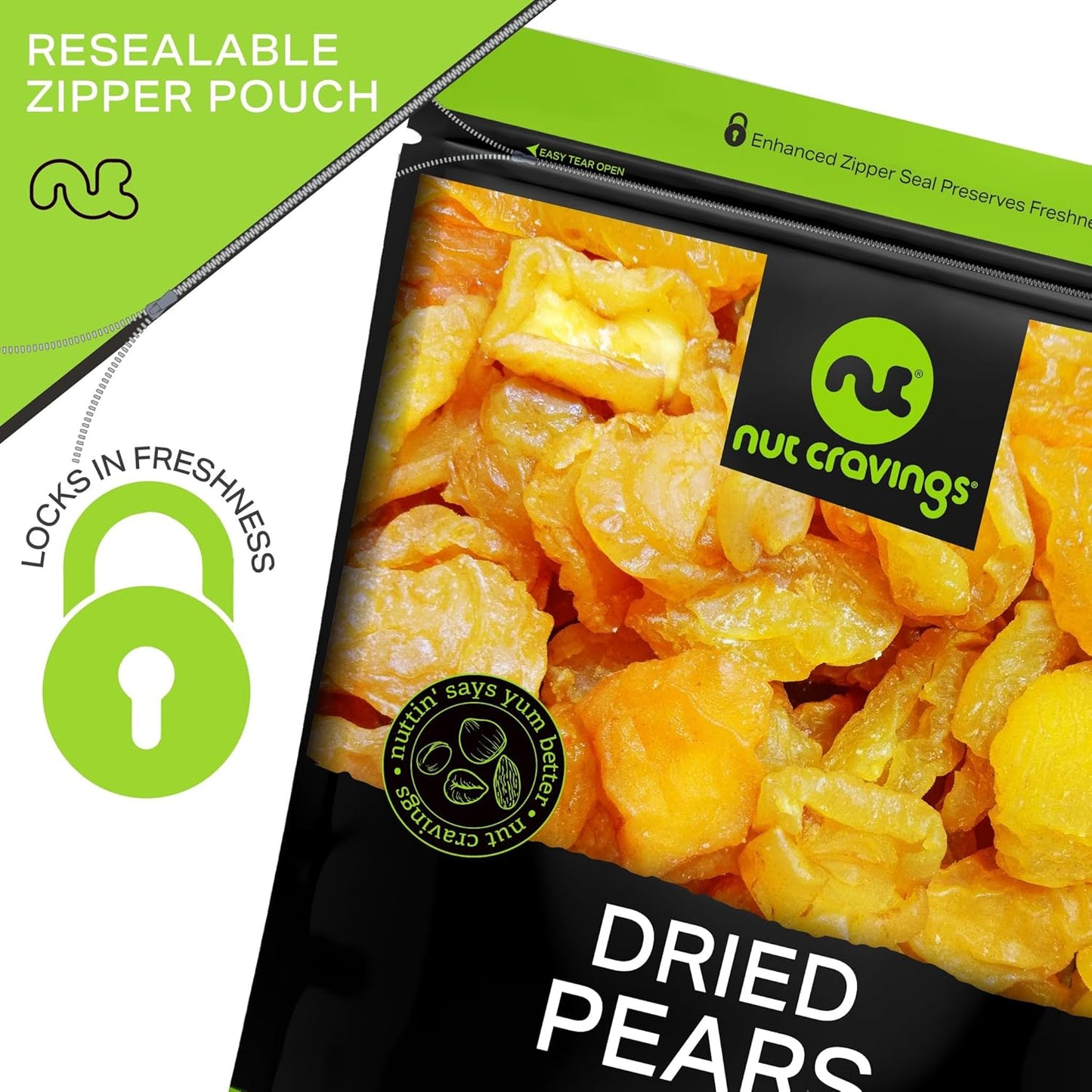 NUT CRAVINGS - Sun Dried California Pears, No Sugar Added (48oz, 3 LB, Bulk) Bulk Dry Fruits Packed Fresh in Resealable Bag - Sweet Healthy Snack, Naturally Grown, Vegan, Kosher