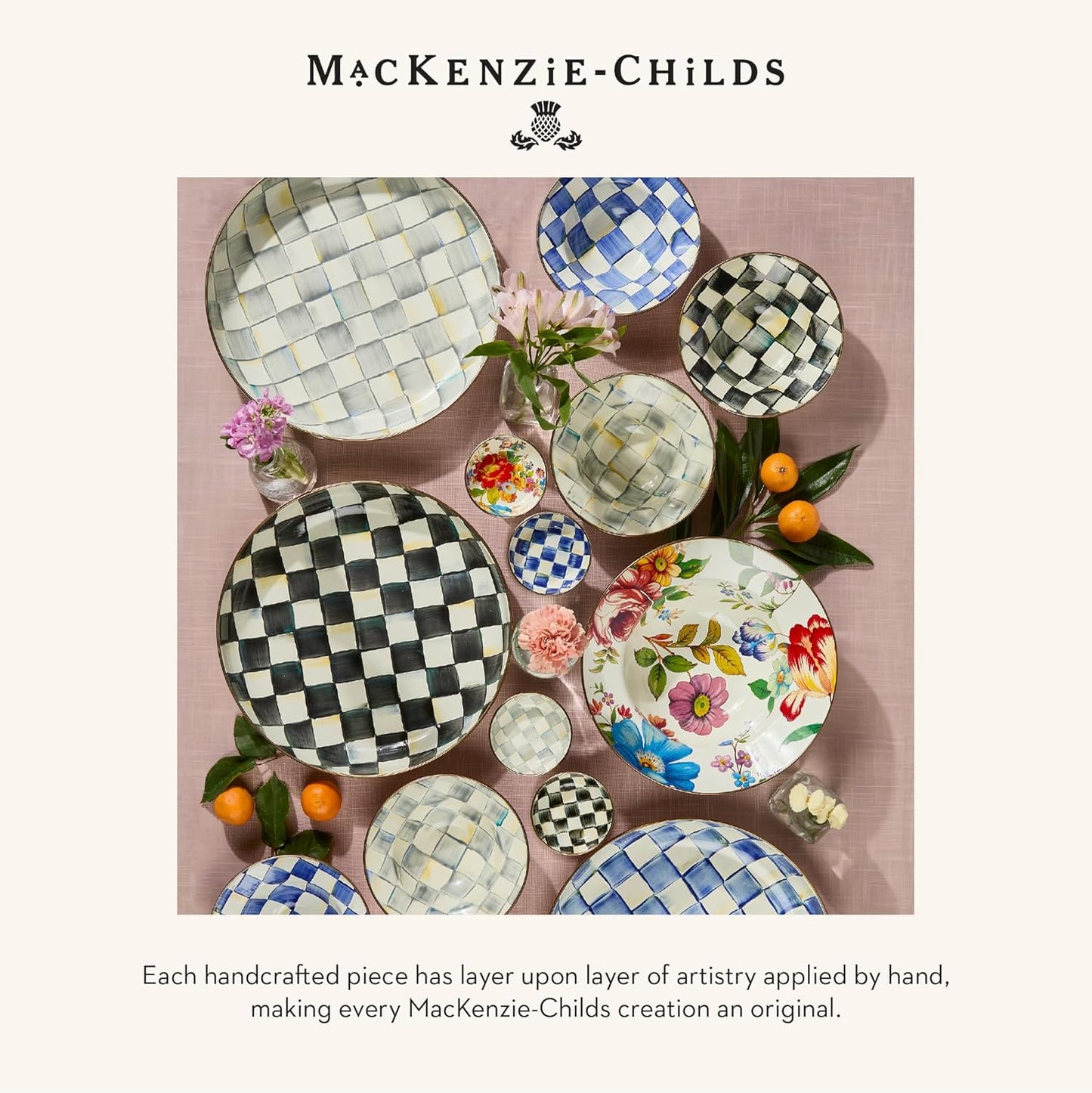 MACKENZIE-CHILDS Enamel Dipping Bowl, Small Serving Bowl for Entertaining, White Flower Market