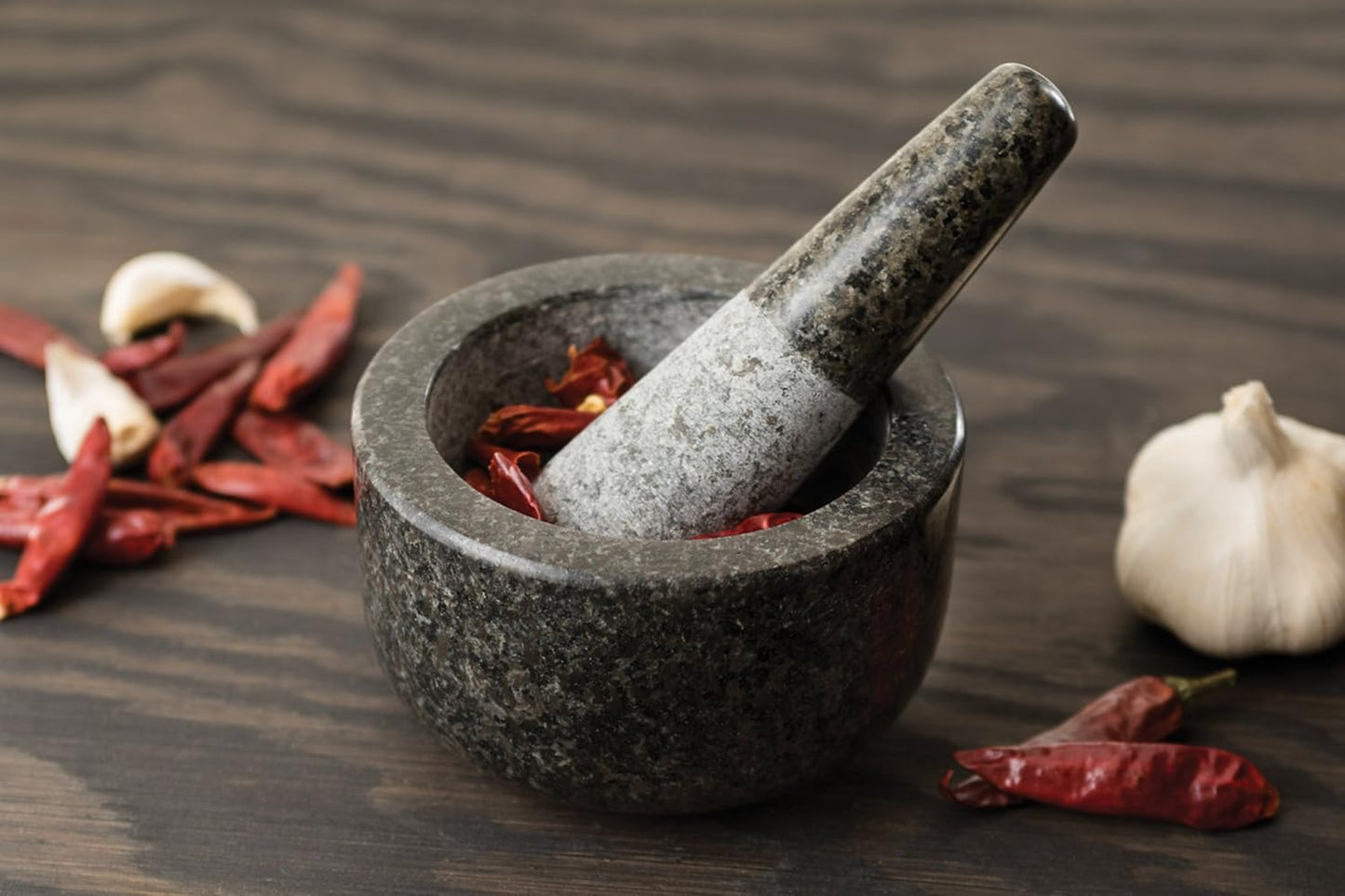 Fox Run Granite Mortar and Pestle, 4.75-Inch Diameter, Black & Gray