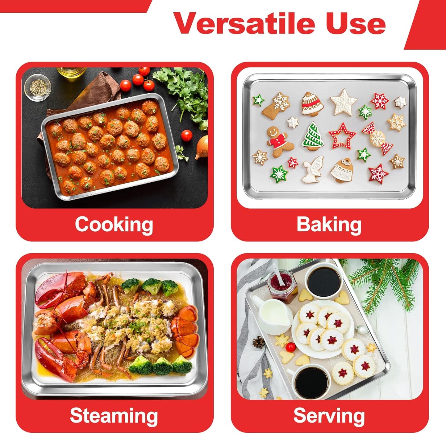 Stainless Steel Baking Sheet Cookie Tray, Cookie Sheet for Toaster Oven Baking Pan Tray, Jelly Roll Pan Size 16 x 12 x 1 Inch Easy Clean & Non-stick & Non-toxic & Dishwasher Safe