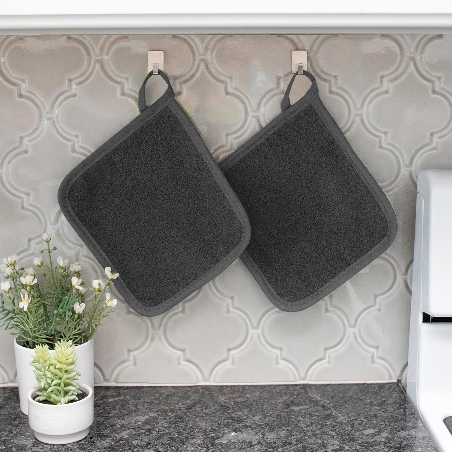 RITZ Terry Potholder & Hot Pad: Unparalleled Heat Resistant, Durable 100% Cotton – Ergonomically Designed for Optimal Grip – Easy-Care Machine Washable – 4-Pack, Federal/Graphite
