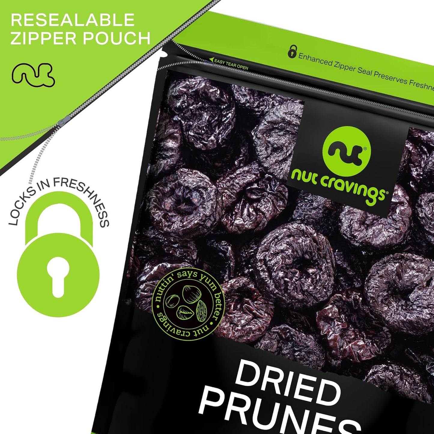 NUT CRAVINGS - Dried Prunes Pitted Unsweetened, Dry Plums No Sugar Added (80oz, 5 LB) Bulk Dry Fruits Packed Fresh in Resealable Bag - Sweet Healthy Snack, Naturally Grown, Vegan, Kosher