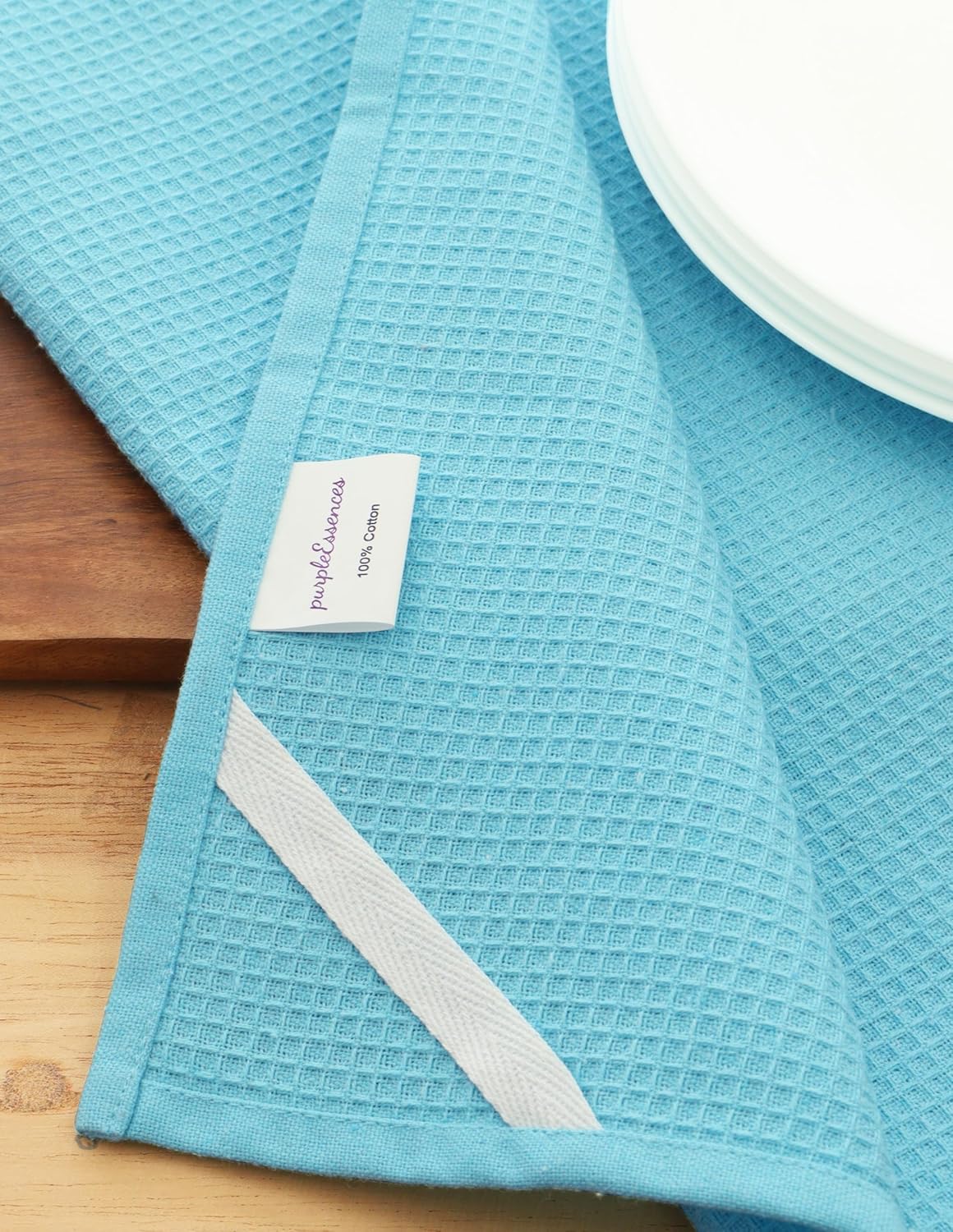 PurpleEssences Waffle Weave Kitchen Towel, 100% Cotton - 15 x 25 Inches, with Hanging Loop Ultra Soft Absorbent Quick Drying Dish Cloth, Tea and Hand Towels, 6 Pack - Spring Summer - Aqua Blue