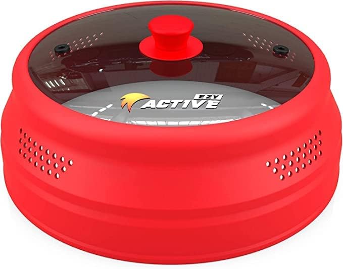 Collapsible Microwave Cover for Food - Silicone and Glass Splatter Guard Lid for 6-12 inch Plates & Bowls, Dishwasher Safe, Heat Resistant, BPA-Free, (Red).