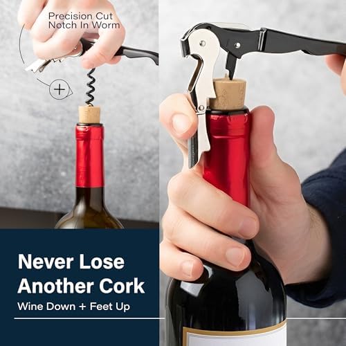 HiCoup Wine Opener - Professional Corkscrews for Wine Bottles w/Foil Cutter and Cap Remover - Manual Wine Key for Servers, Waiters, Bartenders and Home Use - Stainless Steel