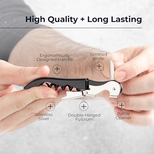 HiCoup Wine Opener - Professional Corkscrews for Wine Bottles w/Foil Cutter and Cap Remover - Manual Wine Key for Servers, Waiters, Bartenders and Home Use - Stainless Steel