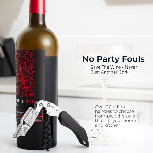 HiCoup Wine Opener - Professional Corkscrews for Wine Bottles w/Foil Cutter and Cap Remover - Manual Wine Key for Servers, Waiters, Bartenders and Home Use - Classic Black