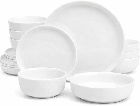 Gibson Home Oslo Dinnerware Set for 4, 16-Piece White Porcelain Plates and Bowls — Ceramic Dish Set | Microwave & Dishwasher Safe