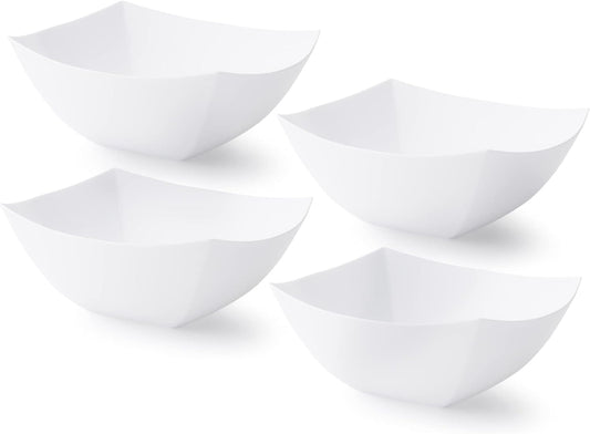 Posh Setting - White Plastic Serving Bowls for Party (8oz - 4 Pack) Square, Disposable, Salad & Fruit Bowls for Party Table, Candy Containers for Candy Buffet