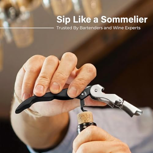 HiCoup Wine Opener - Professional Corkscrews for Wine Bottles w/Foil Cutter and Cap Remover - Manual Wine Key for Servers, Waiters, Bartenders and Home Use - Stainless Steel