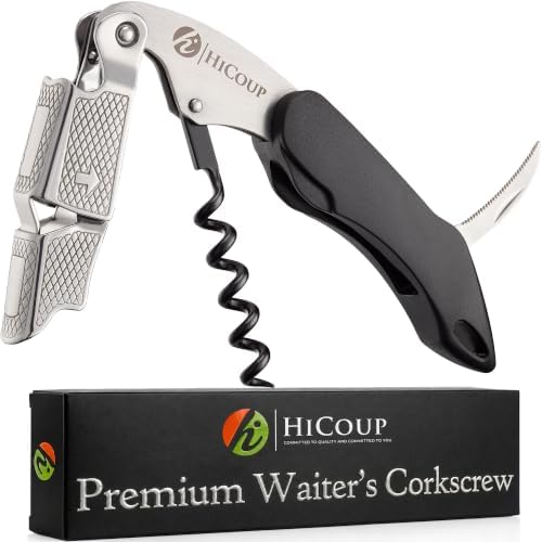 HiCoup Wine Opener - Professional Corkscrews for Wine Bottles w/Foil Cutter and Cap Remover - Manual Wine Key for Servers, Waiters, Bartenders and Home Use - Classic Black