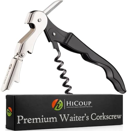 HiCoup Wine Opener - Professional Corkscrews for Wine Bottles w/Foil Cutter and Cap Remover - Manual Wine Key for Servers, Waiters, Bartenders and Home Use - Stainless Steel
