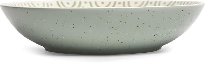 Sango 4-Piece Speckled Stoneware Pasta Bowl Set- Wide Shallow Dinner Bowls with Hand-Painted Rustic Design, Farmhouse Glossy Large Ceramic Bowls for Pasta, Salad & Everyday Meal, Siterra Glazed Garden