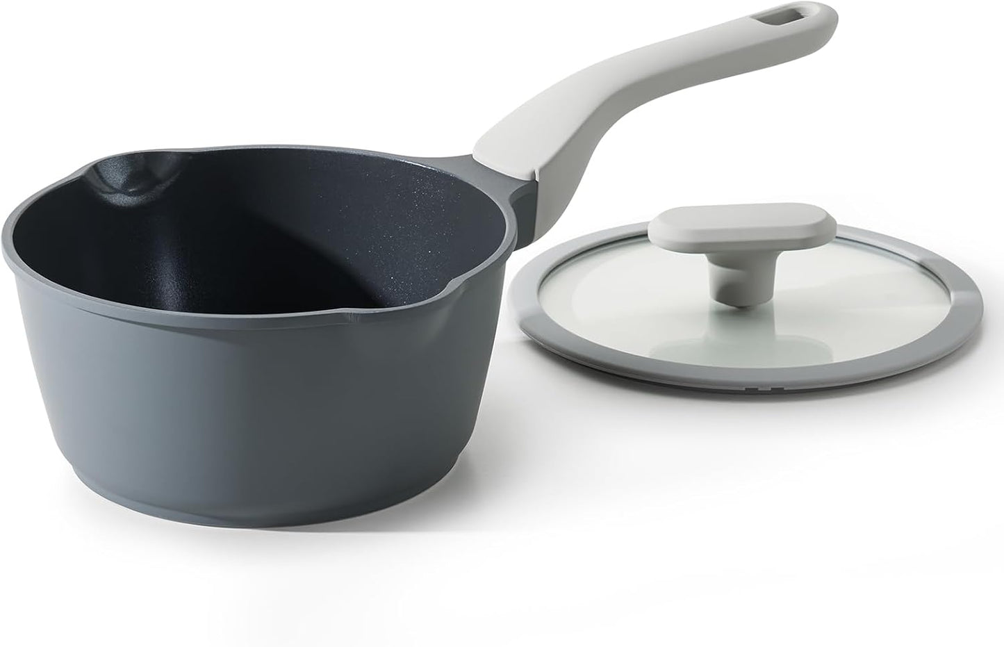 Nonstick Saucepan with Lid, 2 Quart Ceramic Sauce Pan, Non Toxic Sauce Pot with Pour Spouts for Multipurpose Use, PTFE, PFOA & PFAS Free, Induction Compatible.