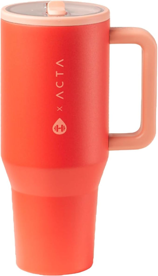 HydroJug Traveler - 40 oz Water Bottle with Handle & Flip Straw - Fits in Cup Holder, Leak Resistant Tumbler-Reusable Insulated Stainless Steel & Rubber Base - Gifts for Women & Men, Peach Pop