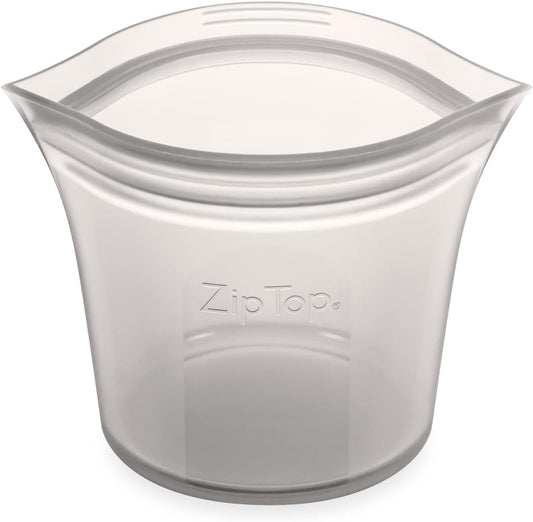 Zip Top Reusable Food Storage Bags | Short Cup [Gray] | Silicone Meal Prep Container | Microwave, Dishwasher and Freezer Safe | Made in the USA