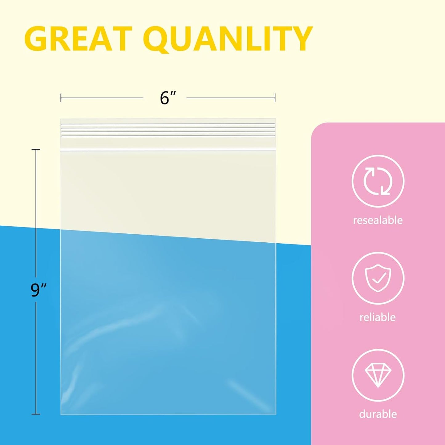 iMailer - 1000 Pcs- 6" x 9" Plastic Zip Poly Bags- Clear Resealable Zip Bag for A7 A8 A9 Cards & Envelopes, Bakery, Cookies, Candies