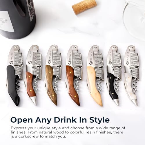 HiCoup Wine Opener - Professional Corkscrews for Wine Bottles w/Foil Cutter and Cap Remover - Manual Wine Key for Servers, Waiters, Bartenders and Home Use - Classic Black