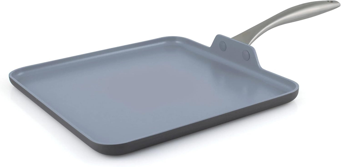 GreenPan Lima Hard Anodized 11” Square Griddle Pan, Ceramic Nonstick, PFAS-Free Nontoxic Pots and Pans, Oven & Broiler Safe, Stainless Steel Handle, Cookware for Eggs & Omelet, Gray
